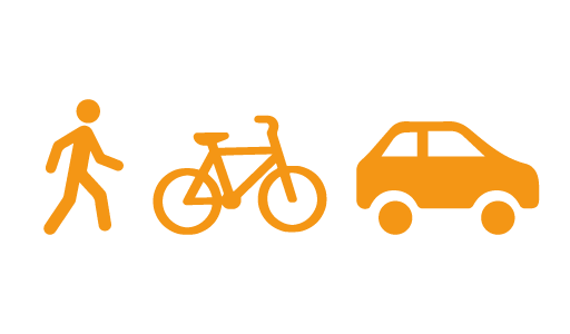 person, bike and car icon together
